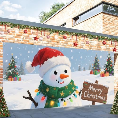 Cute Snowman Garage Door Banner 16x7 Ft - Merry Christmas Sign Design for Family Holiday Decorations - Image 6
