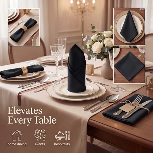 Urban Villa Cloth Napkins Cotton 20x20 (Set of 12) Black - Image 2