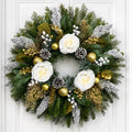 28 Inch Christmas Wreath for Front Door, White Rose Gold Winter Wreath by WEYANZE