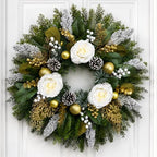 28 Inch Christmas Wreath for Front Door, White Rose Gold Winter Wreath by WEYANZE