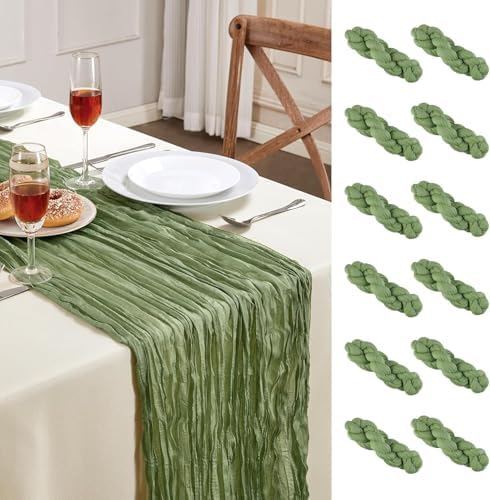 12 Pack Sage Green Cheesecloth Table Runner 35×120Inch Fall Boho Home Decor by AGIRL