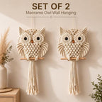 Bohemian Owl Macramé Wall Hanging Pack Of 2-12 x 23 Inch - Handcrafted Boho Home Décor with Natural Elements - Boho Chic Accent for Home, Office, or Living Room (Light Yellow) - Image 2