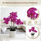 Fake Orchid Plant 23" Tall, Realistic Touch Leaves, Potted Phalaenopsis Artificial Plants Indoor for Home Decor Small Office Home Living Room-Dark Pink - Image 4