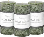 3x6 Inch Moss Green Pillar Candles Set of 3 - Unscented Spring Candles, Long Clean Burning, Large Big Candle, Smokeless Dripless Candle for Home Decor, Dinner Table, Bathroom, Rustic Decor by MiraScents