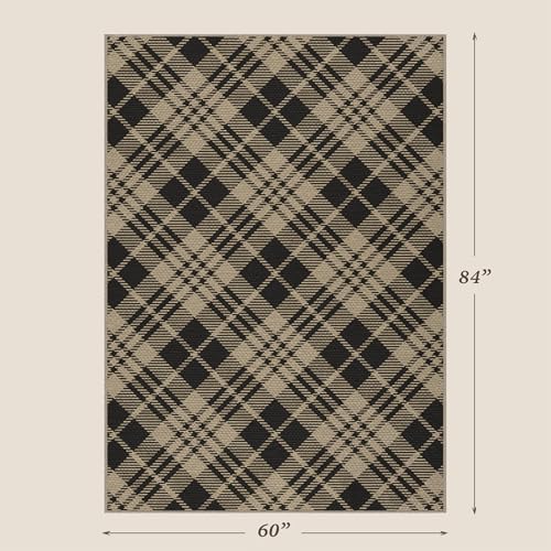JTJ Easy Jute 4x6 Diagonal Plaid Rug, Black & Beige, Washable - Image 2