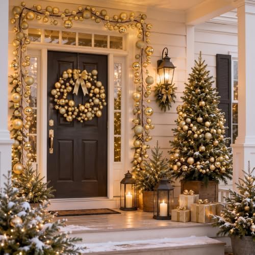 2 Pcs 6 ft Christmas Ball Ornament Garland, Mixed Gold - Image 4