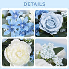 Lvydec 2 Pack Artificial Peony Flower Garland - 6ft Silk Peony Vine Willow Leaves and Eucalyptus Garland White Arch Flower Vine for Wedding Party Table Decoration (Blue) - Image 3