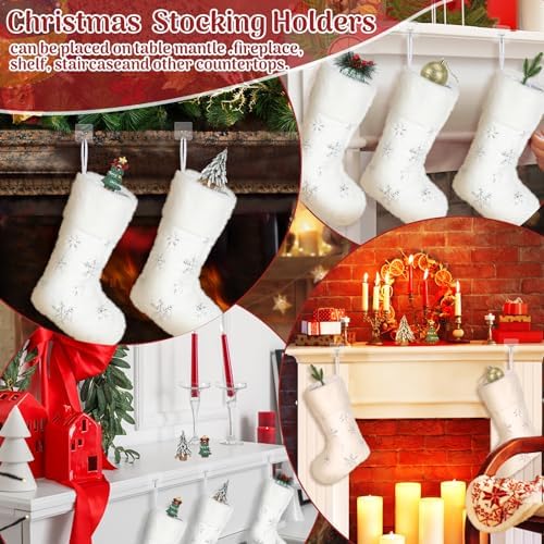 12 Pcs Faux Fur Christmas Stockings 18'' Large Xmas Snowflake Plush Hanging Stocking Glitter Sequin Embroidered Christmas Stockings for Family Fireplace Party Decoration(Beige and Silver) - Image 6