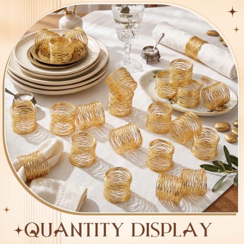 24 Pieces Napkin Rings Holders Handmade Round Mesh Heavy Duty Metal Napkin Rings Holder for Dinner Decoration Dining Table Parties Wedding Christmas (Gold) - Image 6