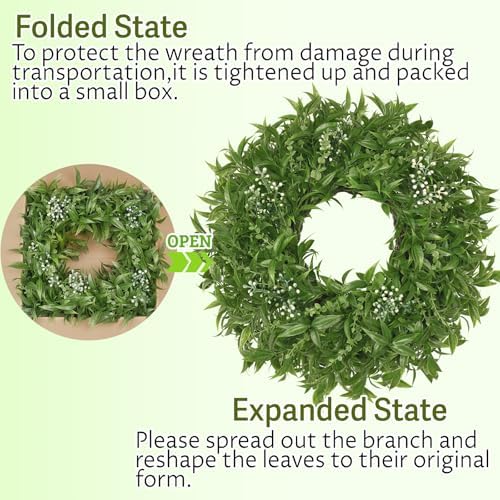 26 Inch Large Boxwoods Wreaths for Front Door Artificial Green Eucalyptus Leaves Greenery Indoor Outdoor Wreath Home Decor Porch Window Wall Farmhouse Door Decorations Spring Summer All Season - Image 6