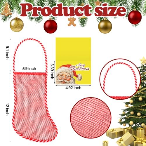 Leyndo 100 Pcs Long Mesh Christmas Stockings Bulk 50 12 Inches Christmas Stockings with 50 Santa Header Card Candy Cane Xmas Stocking for Event Gift Stuffing Family Holiday Party (Yellow) - Image 2