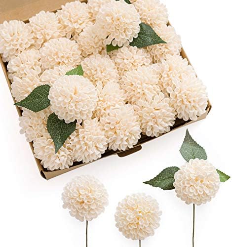 Ling's moment Pink Cream Artificial Dahlias, Wedding Flowers, 25 pcs by LingsMoment