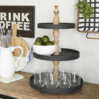 Deco 79 Wood 3 Level Tiered Server with Wood Post, 16" x 16" x 24", Black - Image 3