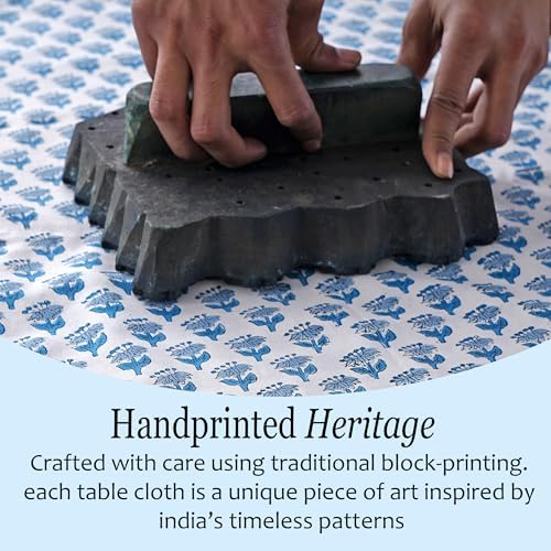 CPC Tablecloth 100% Cotton 70x118 Inch Indian Block Print Rectangle Table Cover, Table Cloth for Weddings, Spring/Summer, Barbeque - Apatite Blue - Image 5