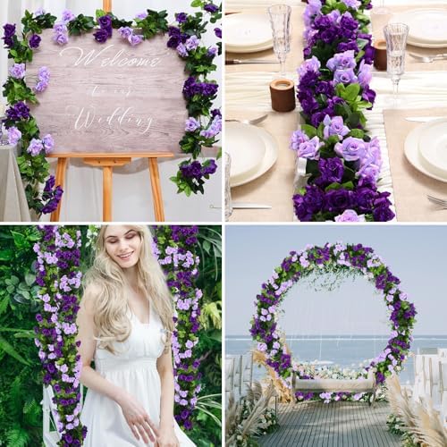 Floweroyal 6 Pack Artificial Flower Garlands 7.9FT Fake Rose Vines Silk Flowers Hanging Rose Ivy for Wedding Arch Party Home Garden Wall Decor (Purple) - Image 5