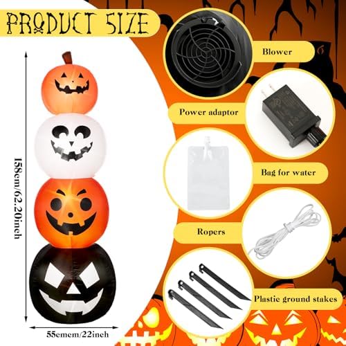 Fourluoo 2 Pcs 4.6 ft Halloween Inflatable Pumpkin Light up Yard Decor - Image 3