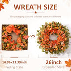 26" Large Front Door Wreath, Fall Wreaths for Front Door, Fall Decor, 2Pcs - Image 5