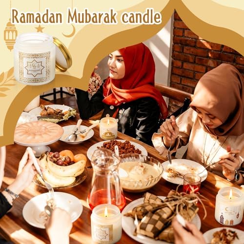 Lyrow 12 Pcs Ramadan Gifts for Women Men Ramadan Mubarak Candles 3.5 oz Scented Soy Wax Candle Islamic Muslim Candles Islamic Party Favors Gifts for Home Muslim Islam Festival Decor (White Gold) - Image 4