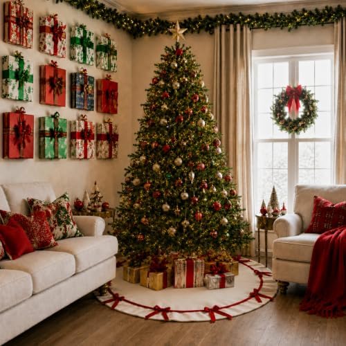 Syhood Christmas Tree Skirt Velvet 60'' with Red Bow Christmas Decoration - Image 6