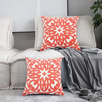 Alysheer Embroidered Decorative Throw Pillow Cover 18"x 18" Set of 2,Coral - Image 2