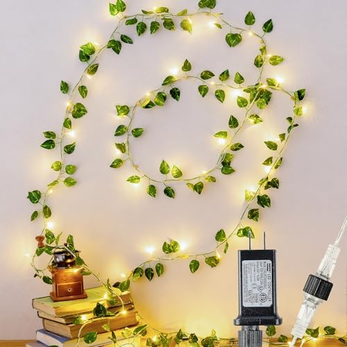 HEYFUNi Vines with Lights 23FT, Faux Pothos String Lights Plug in by HEYFUNI