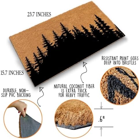 Funny Coir Doormat Tree Line Forest Landscape Front Door Mats Entryway Outdoor Mat with Heavy Duty Front Porch Welcome Mats Entry Natural Coir Brown Prank Novelty Gift Outdoor Mat 23.7x15.7 inch - Image 4