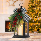 Christmas Decorative Lantern with LED Candle – Black Lantern with Pinecones, Black Bow – Battery Operated Christmas Table Centerpiece for Indoor Decor(1pack) by JOHUNT