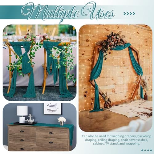 16 Pack Teal Table Runner 10FT Cheesecloth Table Runner Boho Gauze Table Runners Long Rustic Sheer Fabric Table Runners for Wedding Party Bridal Shower Farmhouse & Home Decor - Image 5
