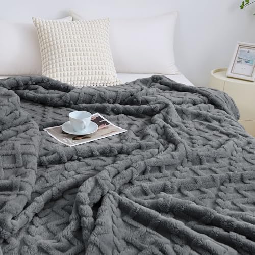 Aganear Fleece Throw Blanket for Bed Couch 90"x108" Grey - Image 5