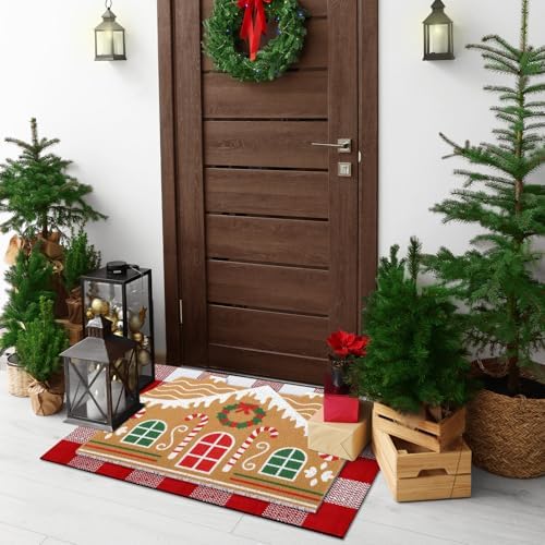 Tinideya 2 Pcs Gingerbread House Layered Doormat Set - Image 5