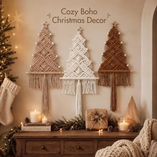 HunnmingRe 3 Pcs Large Macrame Christmas Tree Decor, Brown, Cream, Beige - Image 3