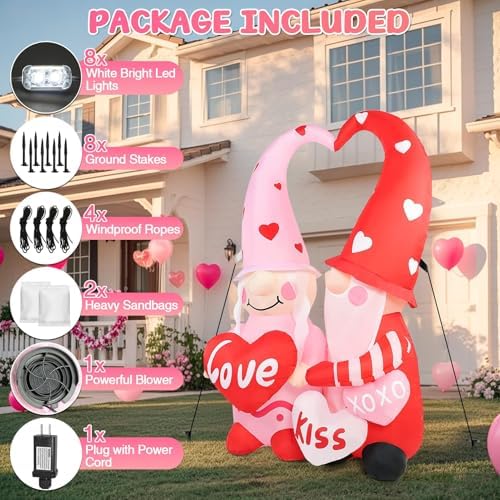 6FT Valentine’s Day Inflatable Outdoor Decorations Romantic Couple Gnomes with Heart “Love” & “Kiss” LED Lights Blow Up Lawn Ornament Wedding Anniversary Engagement Party Decor for Yard Garden Indoor - Image 5
