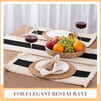 6 Sets Black Kitchen Decor,Table Setting Decor with Round Woven,Rectangular Boho,Wooden Bead Napkin Rings,Cloth Napkins,Table Runner & Storage Basket,Natural Burlap Cotton for Kitchen Dining Table - Image 5