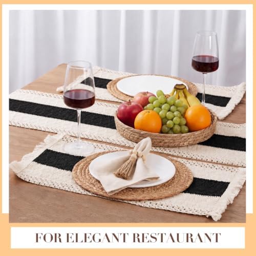 6 Sets Black Kitchen Decor,Table Setting Decor with Round Woven,Rectangular Boho,Wooden Bead Napkin Rings,Cloth Napkins,Table Runner & Storage Basket,Natural Burlap Cotton for Kitchen Dining Table - Image 5