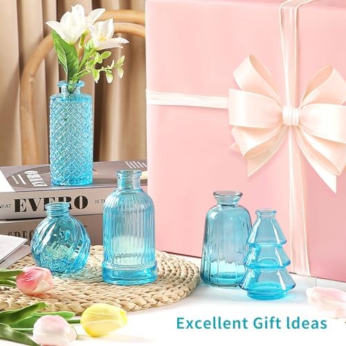 Glass Bud Vase Set, Mini Vases for Flowers, Bulk Vintage Mini Vases for Centerpieces Wedding Decor, Home Flower Décor, Candle Holders, Diffuse Bottles, Hydroponic, (Pack of 30,Sky Blue) - Image 2