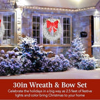Best Choice Products 30in Pre-Lit Outdoor Christmas Wreath Decoration, LED Metal Holiday Decor for Home w/ 100 Lights, Bow - Silver/Red - Image 2