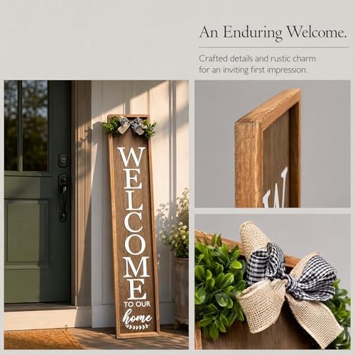 Vertical Wooden Welcome Sign for Front Porch Standing 45x9 Inch Large Wood Frame Outdoor Welcome Sign for Farmhouse Rustic Home Modern Outside Front Door Vertical Decorations(Brown) - Image 6