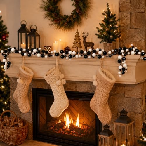 9ft Black White Christmas Ball Garland Ornaments, Gothic Xmas Tree Garland - Image 6