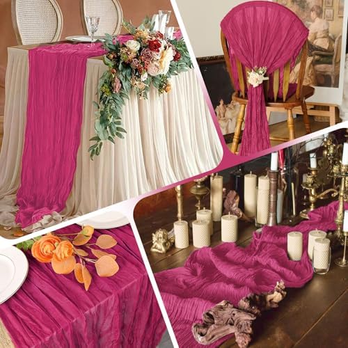 14 Pack Hot Pink Cheesecloth Table Runner 17x108 Inch Semi Sheer Boho Gauze Cheese Cloth Fabric Table Runners, for Wedding Party Baby Shower Birthday Home Decor Garden Farmhouse - Image 5