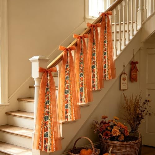 Fall Wreath Sash for Front Door, 2Pcs Orange Maple Leaves Assorted Ribbon Bow, Large Fall Clip-On Wreaths Ribbon Bundle for Thanksgiving Autumn Party Decor - Image 6