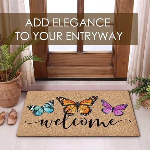 Butterfly Coco Coir Doormat Door Welcome Mat for Home Entrance Front Door, Summer Rustic Farmhouse Butterfly Welcome Floor Mats for Outdoor Outside Entryway 30x17 Inch - Image 6