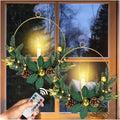 2Pack Christmas Wreaths for Front Door with LED Taper Candles, 16-inch Window Wreath Christmas with Light & Remote, Battery Operated Outdoor Winter Ornaments Christmas Decorations丨Gold丨 by VIODAIM