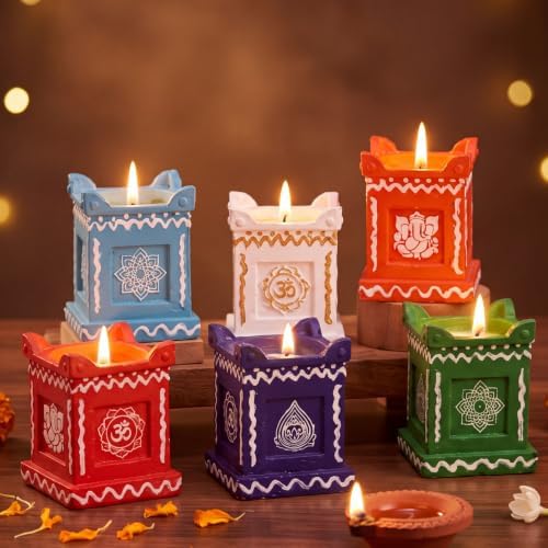 Conelist 6 Pcs Diwali Candles Tulsi Wax Diya Indian Gift Set Diwali Decor by Conelist
