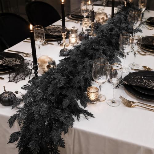 Halloween Garland 8.9FT Decorations Black Real Touch Cedar Cypress Pine Plant Artificial Halloween Garland for Mantle, Fireplace, Table, Stairs, Door, Porch, Indoor Outdoor Decorations, Black - Image 3