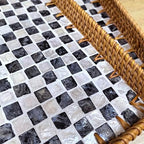 Set of 2 Rectangular Mother of Pearl & Rattan Trays - Handwoven Wicker Serving Trays for Coffee Table & Vanity - Boho Decorative Nesting Basket Organizers for Home (Black & White) - Image 4