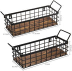 MyGift Set of 2 Black Metal Wire Baskets with Burnt Wood Base Handles - Image 5