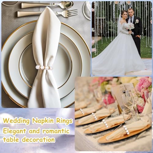 120 Pcs Pearl Napkin Rings Imitation Pearl Beaded Napkin Rings Holder Gold White Disposable Napkin Rings Beaded Serviette Buckles for Wedding Home Party Dinner Table Decor and Daily Use - Image 6