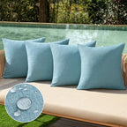 MIULEE Pack of 4 Decorative Outdoor Throw Pillow Covers Linen Waterproof Pillow Covers Summer Farmhouse Cushion Cases for Patio Garden Tent Balcony Couch Sofa 18x18 Inch Blue Gray by MIULEE
