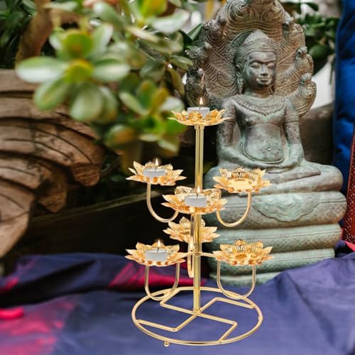 Healifty 7-Light Lotus Tealight Candle Holder Gold Metal Lotus Flower Stand - Image 6