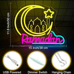 Ramadan Neon Sign Crescent Moon and Star Led Neon Light Ramadan Decoration for Home USB Powered Ramadan Lights for Party Eid Mubarak Decor Islamic Muslim Home Wall Decor Ramadan Gifts for Friends Family - Image 3